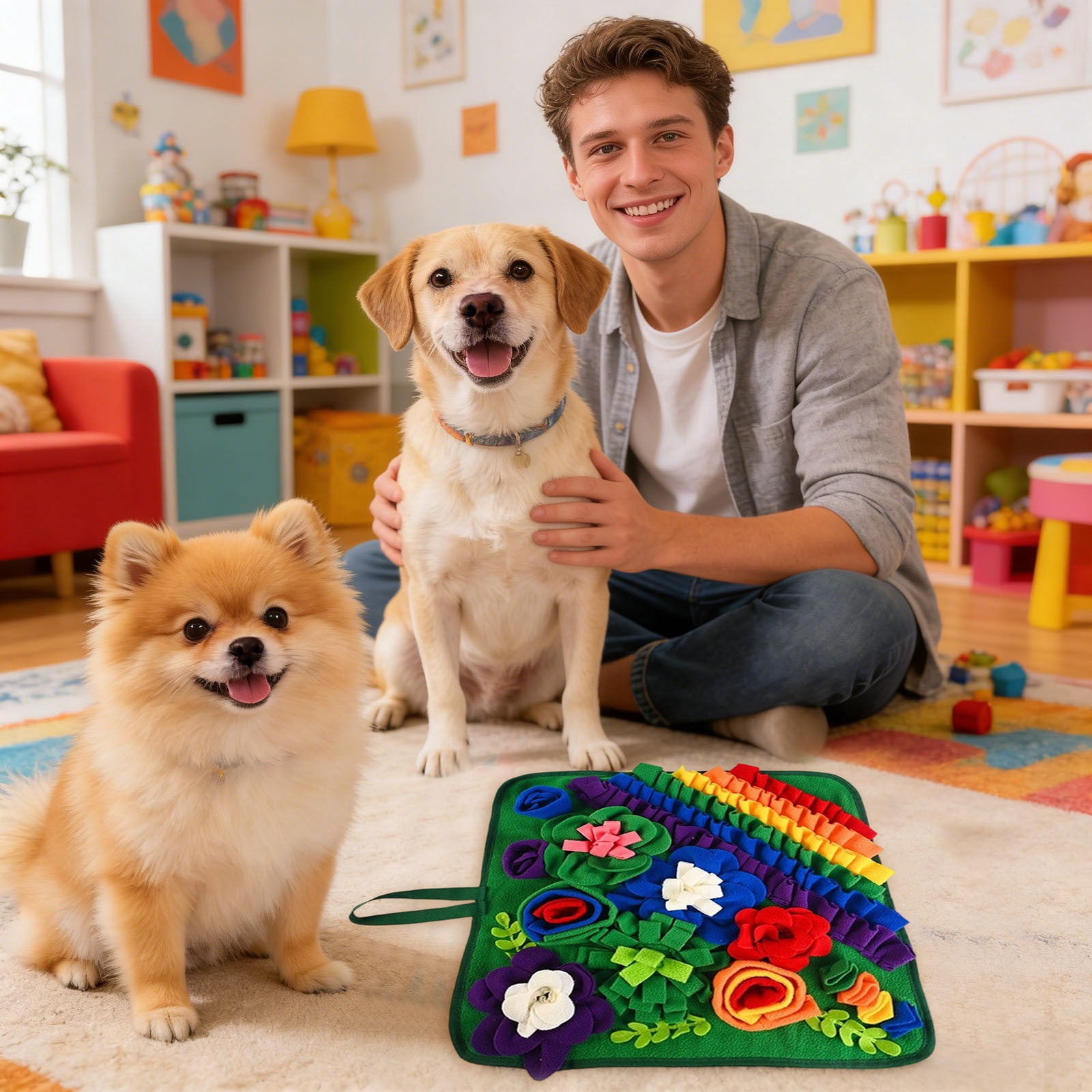 Snuffle Mat for Dogs Cats, Pet Treats Feeding Mat for Small/Medium, Interactive Dog Puzzle Toys, Felt Wool Dog Sniff Mats for Slow Feed, Encourages Natural Foraging Skills,C#50x50 cm