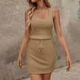 thumbnail image 6 of SMihono Dresses for Women Summer Waffle Dress Sleeveless Smocked Empire Waist Mini Dress Drawstring Beach Tank Dresses Beige XL, 6 of 9