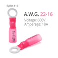 thumbnail image 2 of Wirefy 150 terminales de anillo termorretráctiles #10 - Conectores de anillo resistentes - Conectores de cable con ojales - Rojo 22-16 AWG, 2 of 5