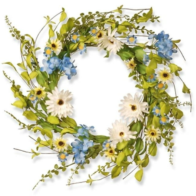 National Tree RAS-S0371C Couronne Florale Décorative 20 Po. avec Fleurs Gerber - Blanc & Bleu