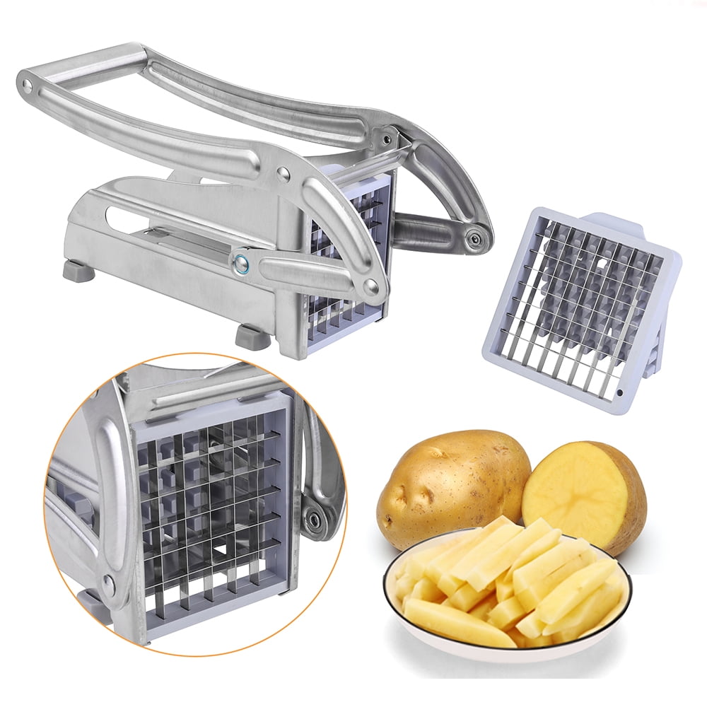  French Fry Cutter Handheld, Professional Stainless Steel French  Fries Cutter Potato Slicer, Press-on Potato Cutter with 1/2-Inch and  3/8-Inch Blade Great for Potatoes Onion Carrots Cucumbers: Home & Kitchen