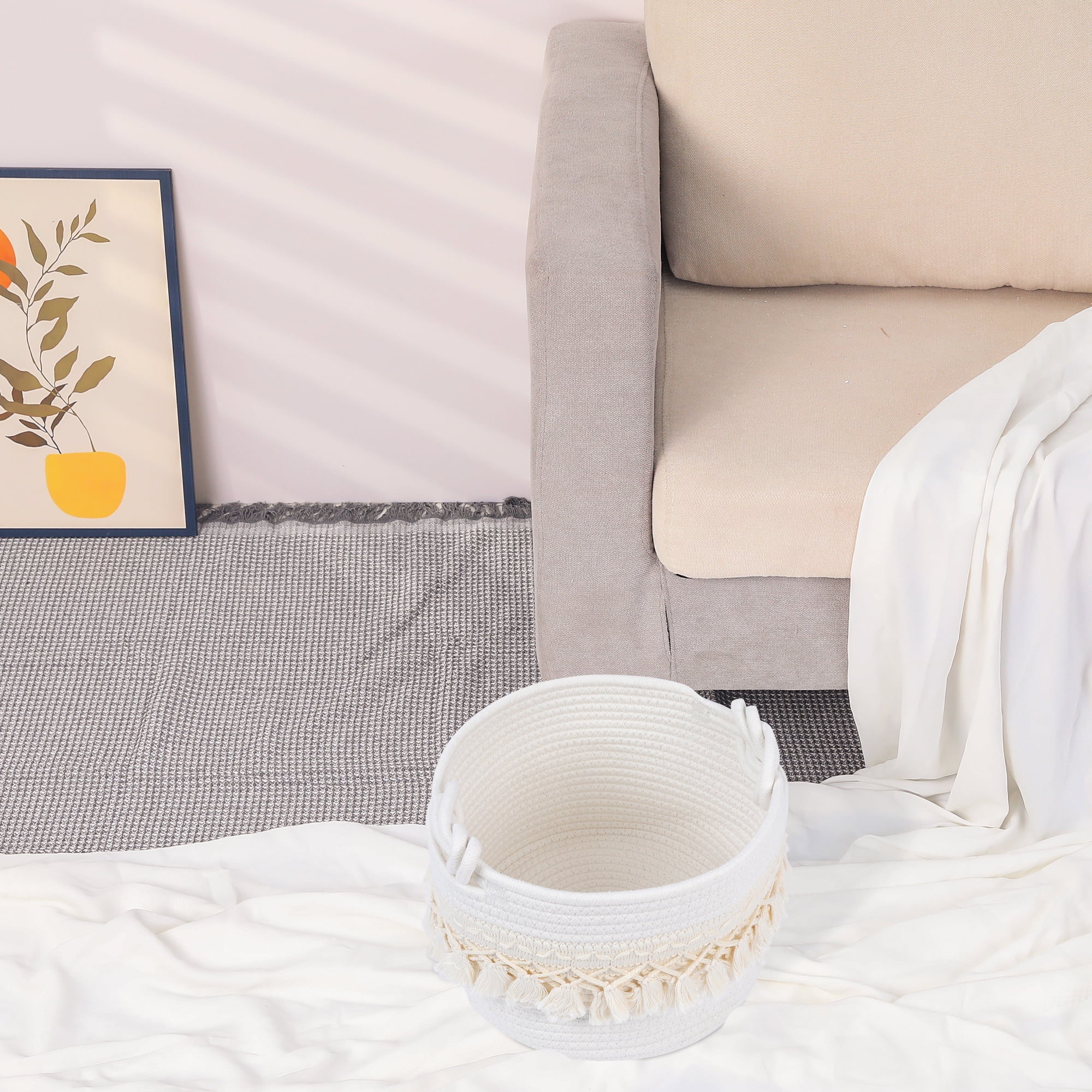 Unique Bargains Woven Storage Basket Shelf Closet Storage Bin White 9.4*6.7in