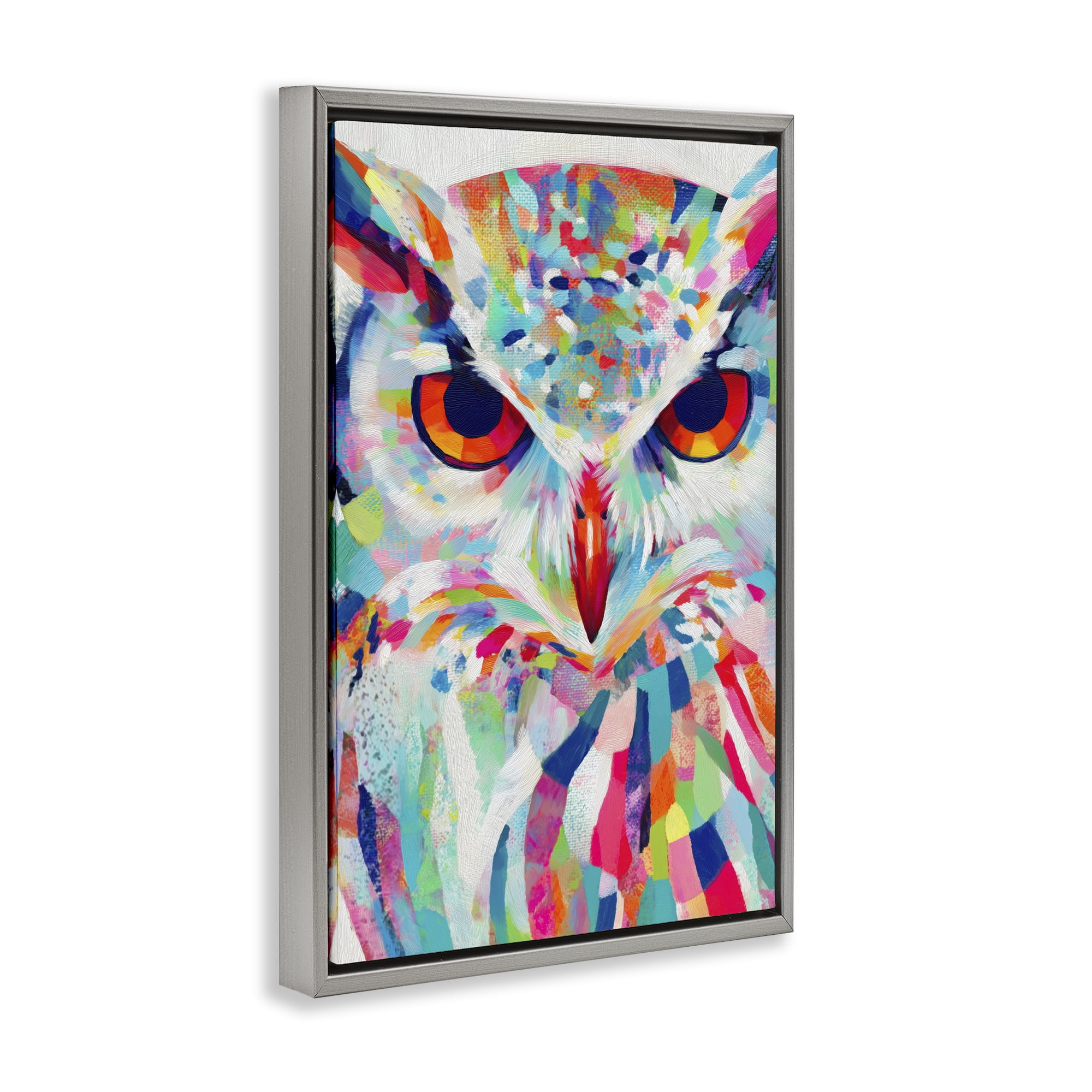 Stupell Industries Expressive Owl Gaze Gray Framed Floater Canvas Wall Art, design by Chromatic Storm Studio