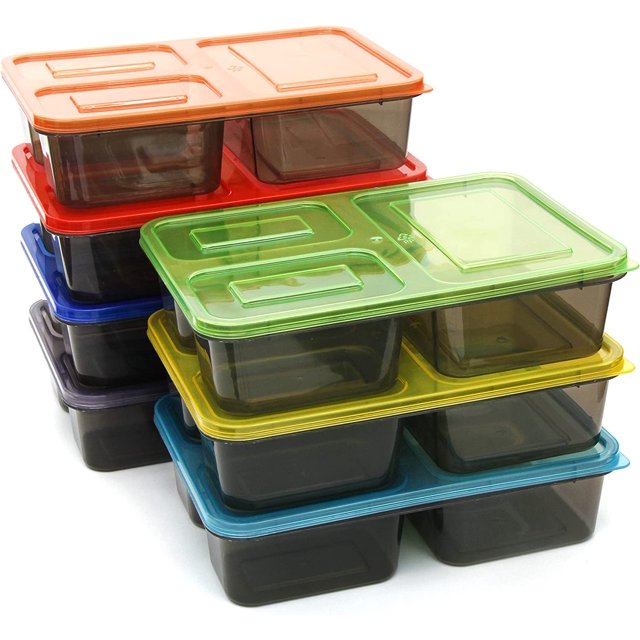 GHSDFBB 7 Sets Large Bento Lunch Box 40 Ounce, Meal Prep Containers, Reusable Plastic Divided Food Storage Container Boxes (3 Compartment)