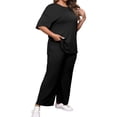 thumbnail image 5 of Women Plus Size Solid 2 Pieces Sets Short Sleeve Casual Tops and Wide Leg Pants Tracksuit, 5 of 6