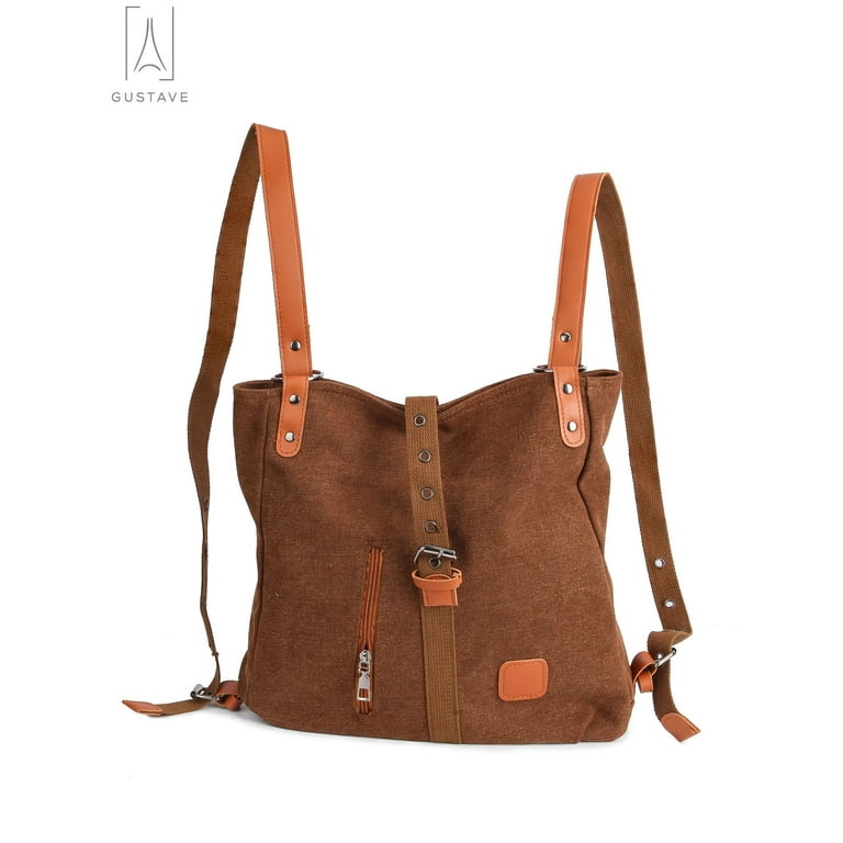 Gustave Women Canvas Tote Shoulder Bag Casual Vintage Crossbody Hobo Bags Convertible Backpack Purse Large Capacity Rucksack Handbag for Travel School