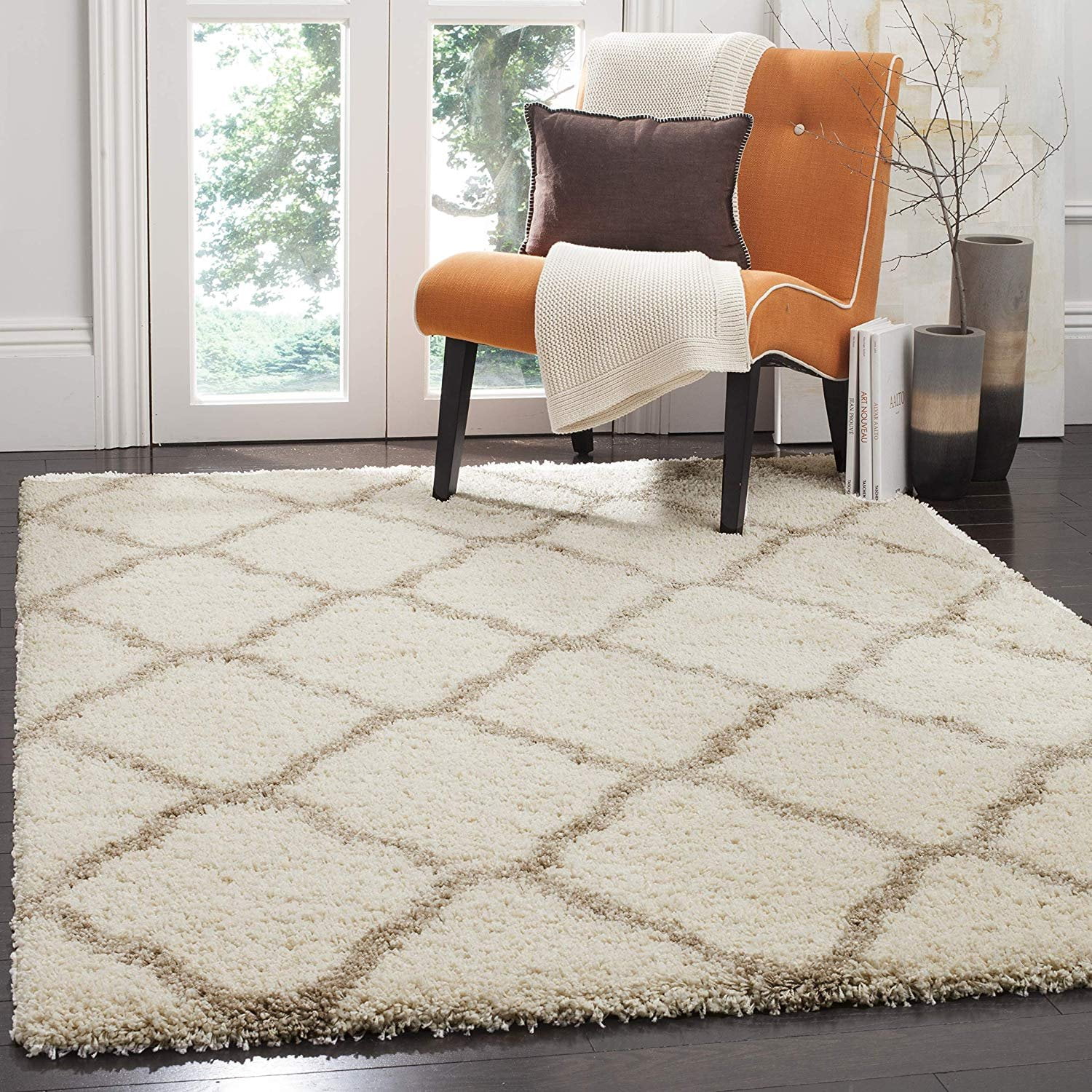 Safavieh Hudson Shag Collection SGH283D Ivory and Beige Moroccan