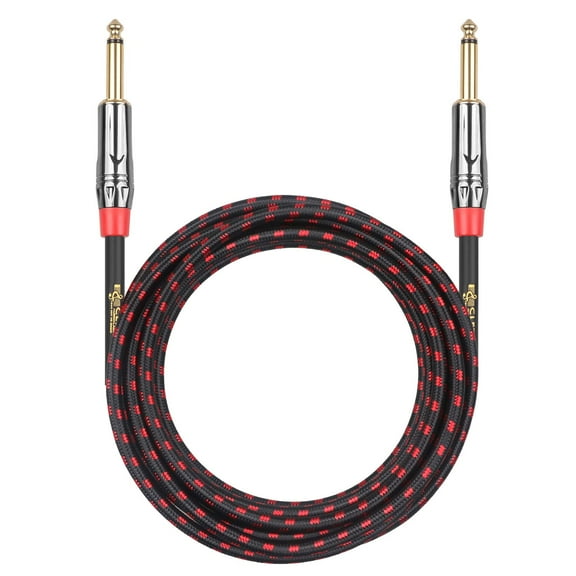 Clef Audio Labs  Instrument Guitar Cable,6.35mm TS to 6.35mm TS, Black Chrome Zinc Alloy Shell/Red Braided -15FT-1PK