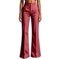 thumbnail image 6 of Women's Striped High Waist Pleated Flare Pants Dress Pants Slim Bootcut Suit Trousers Business Casual office Work Pants with Pockets Red, 6 of 7