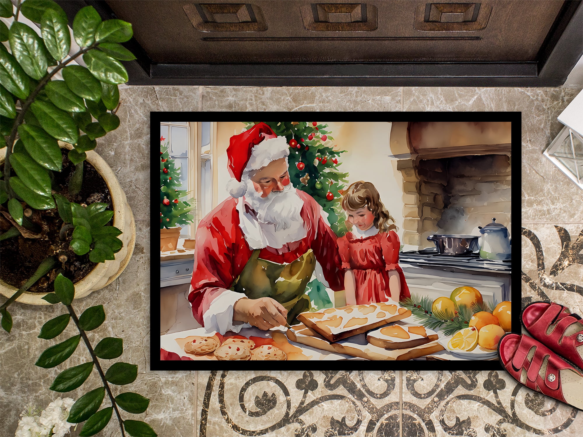 Caroline's Treasures DAC3311JMAT Cookies with Santa Claus Doormat Front Door Mat Indoor Outdoor Rugs for Entryway, Non Slip Washable Low Pile, 24H X 36W