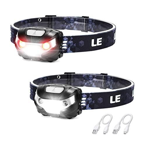 LED Headlamp Rechargeable 2 Packs - Super Bright Head Lamp with 5 Modes for Camping & Hiking Gear Essentials,IPX4 Waterproof Headlight Flashlight with Red Light,USB Cable Included
