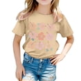 thumbnail image 1 of PMVFHDE Hauts pour Filles Hauts Basiques Tendance pour Fille Manches Courtes T-Shirts pour Fille T-Shirts Graphiques Col Rond Imprimé T-Shirt Khaki, 12-13 Ans, 1 of 5