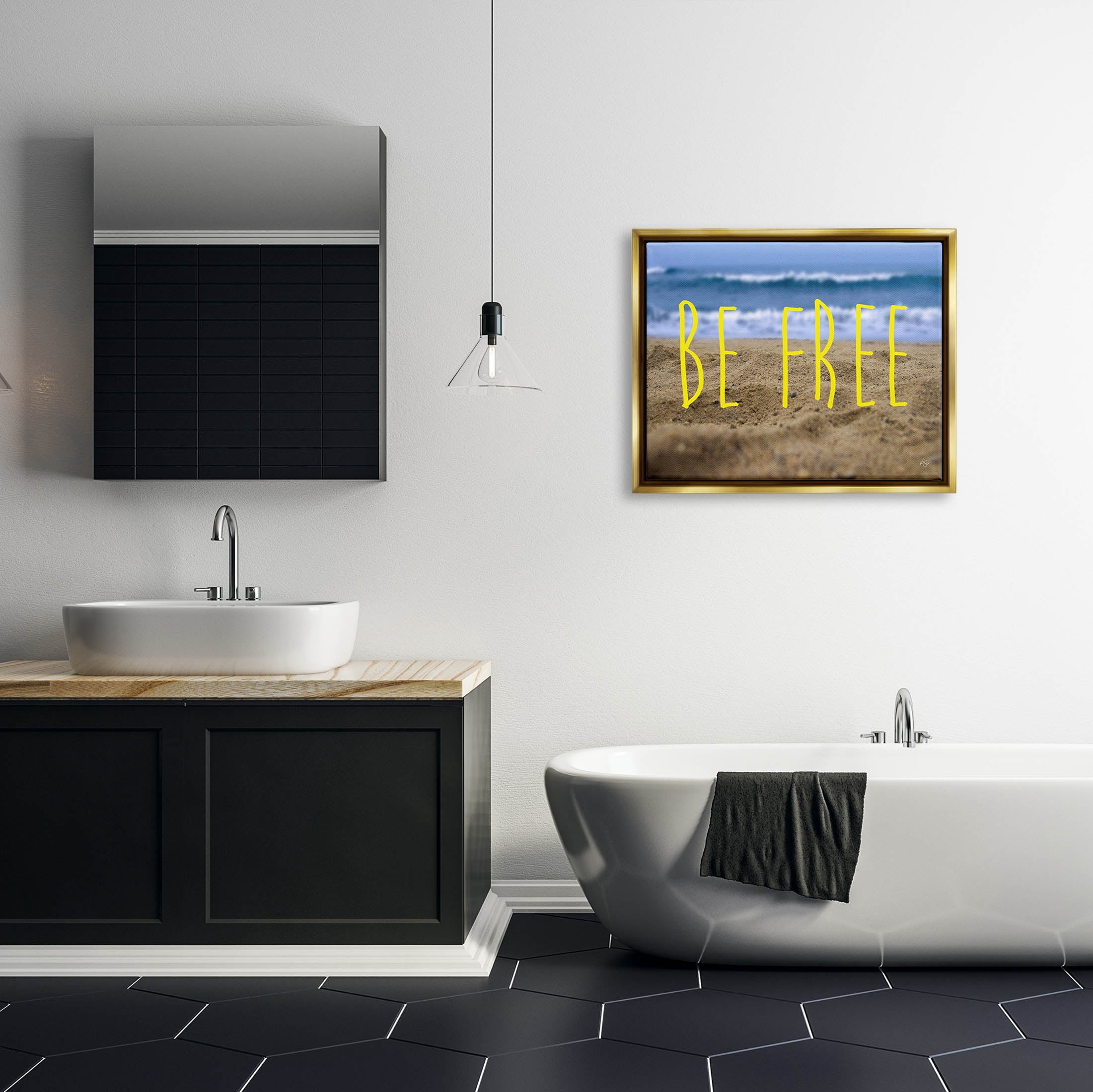 Stupell Industries Be Free Beach Waves Graphic Art Metallic Gold Floating Framed Canvas Print Wall Art, Design by K. Kaufman