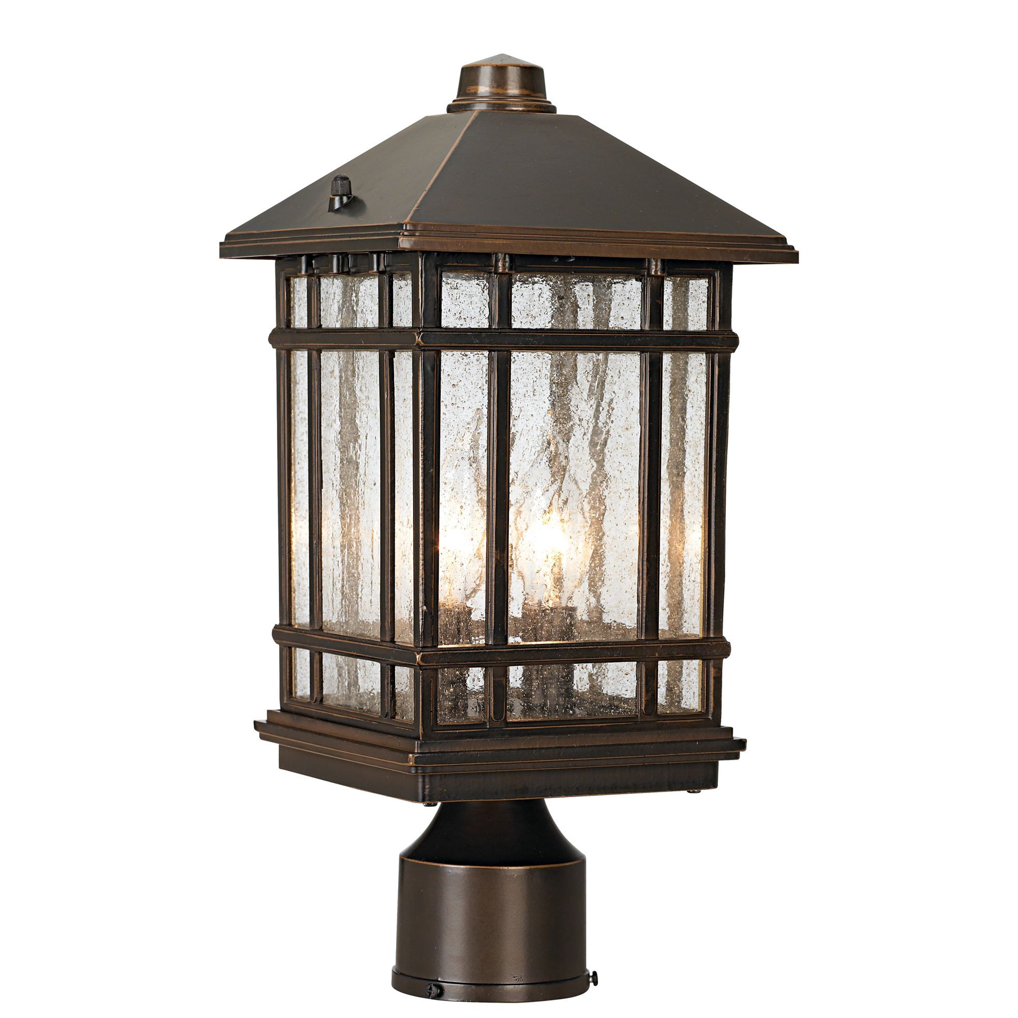 Kathy Ireland Sierra Craftsman Art Deco Outdoor Post Light Rubbed Bronze 14" Seedy Glass Panels for Exterior Barn Deck House Porch Yard Patio Home