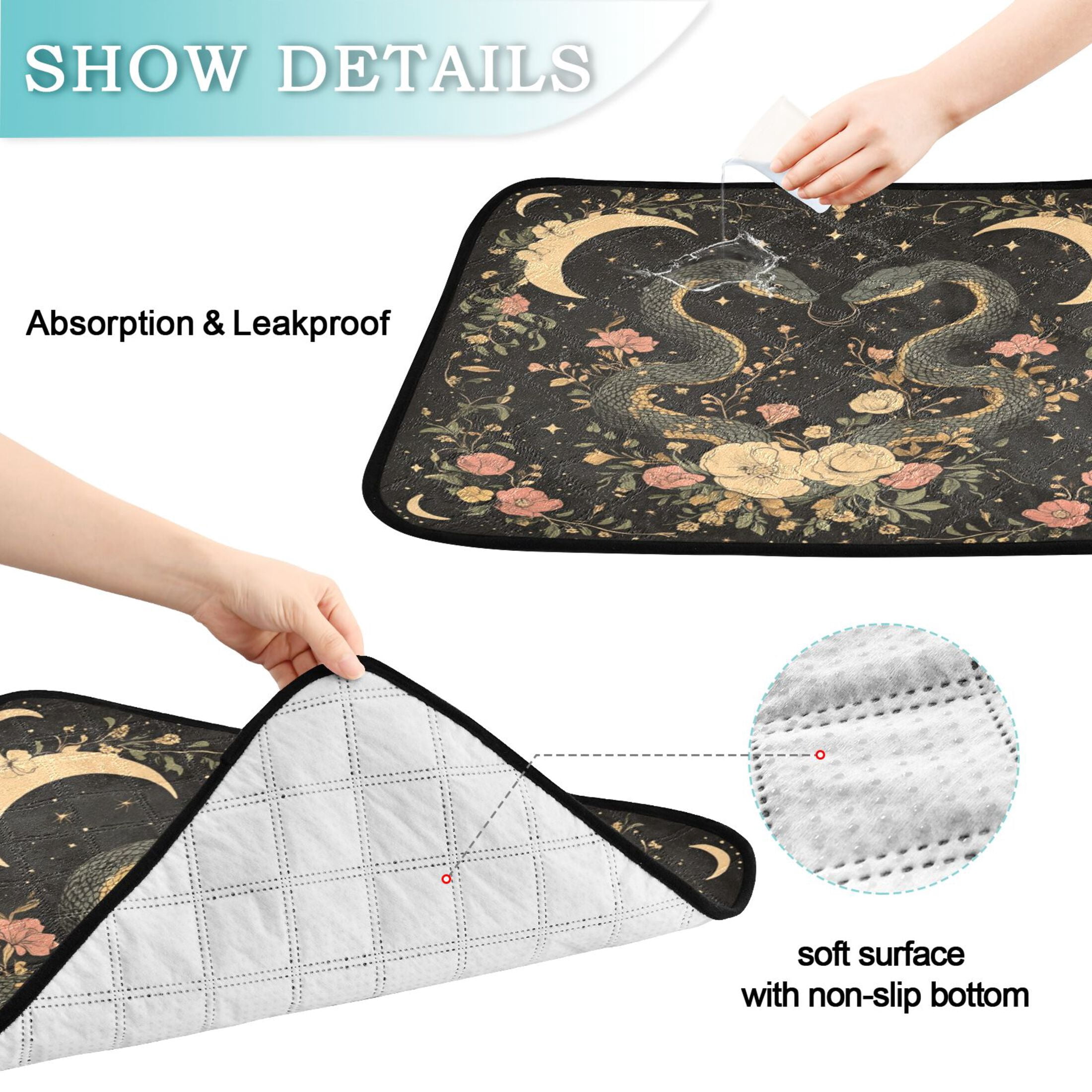 Qxltty Snakes Entwining Vines Cat litter Pads Pet Set of 2 Diaper Mats Center Anti-leakage Layer Absorbent Soft and Comfortable