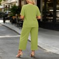 thumbnail image 5 of Cagogo Women Plus Size 2 Piece Set V Neck Short Sleeve Tshirt Wide Leg Pants Casual Loose Solid Basic Outfit Summer Travel Clothes, Green 4XL, 5 of 6