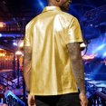 thumbnail image 2 of Men Fashion Short Sleeve Button-up Lapel Bright Shirt Summer Party Nightclub Top, 2 of 11