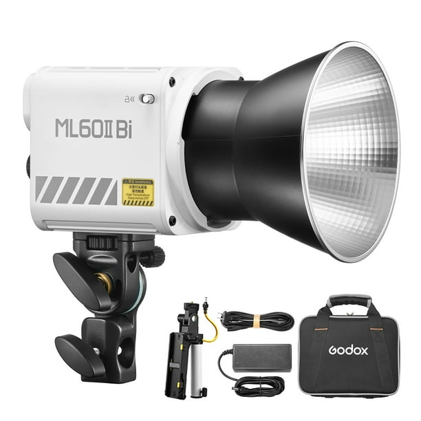 Lámpara de fotografía GODOX ML60II Bi Kit Kit de luz de video de 70 W Luz de fotografía bicolor 2800K-6500K Regulable CRI≥96 con soporte GODOX COB Bead 11 efectos de escena de iluminación Soporte de