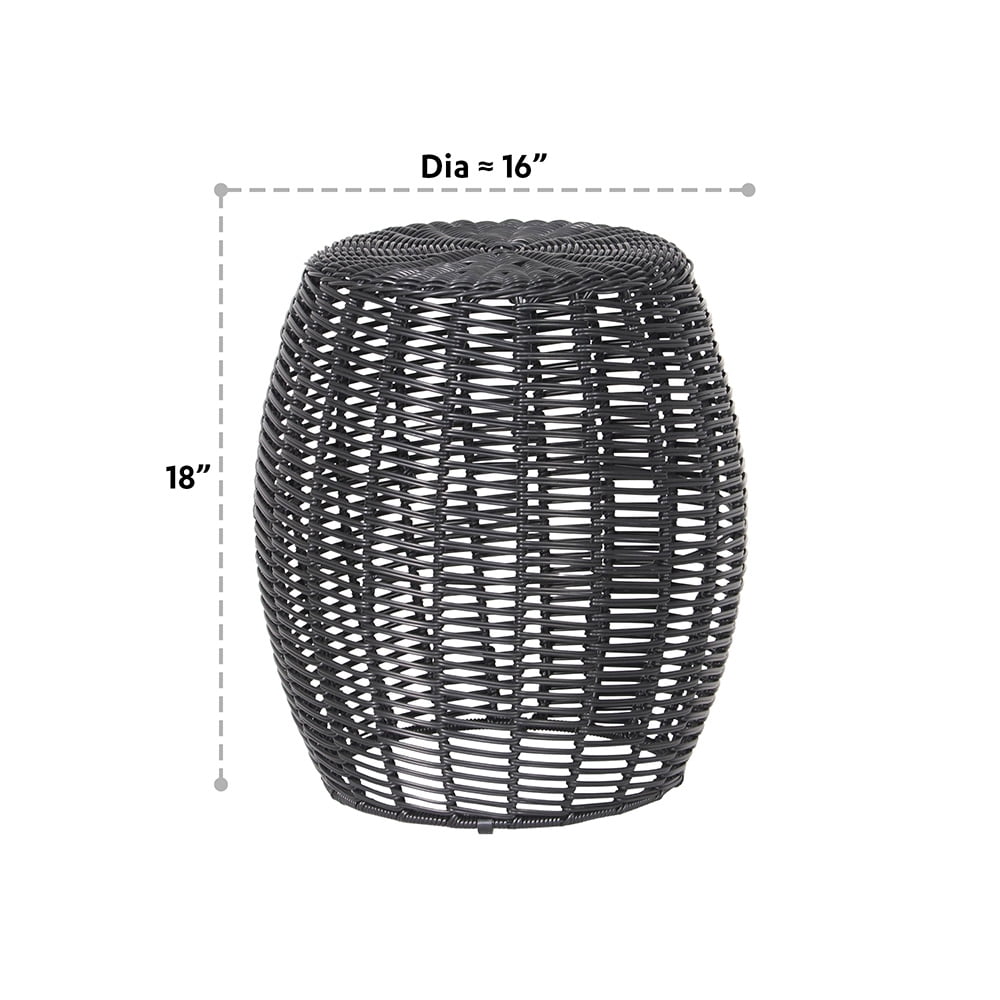 Abble Patio Side Table, Wicker Small Round Metal End Table, Rattan Accent Table for Outside Garden Stool, Outdoor Ottoman - Black