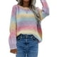 thumbnail image 1 of VISgogo Suéteres de cuello redondo para mujer, blusas de punto sueltas con estampado de teñido anudado de bloque de color de manga larga VISgogo  moda, 1 of 9