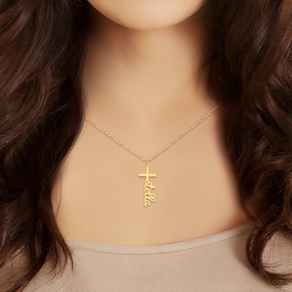 Personalized Planet Women's Personalized Lowercase Script Name Cross Necklace