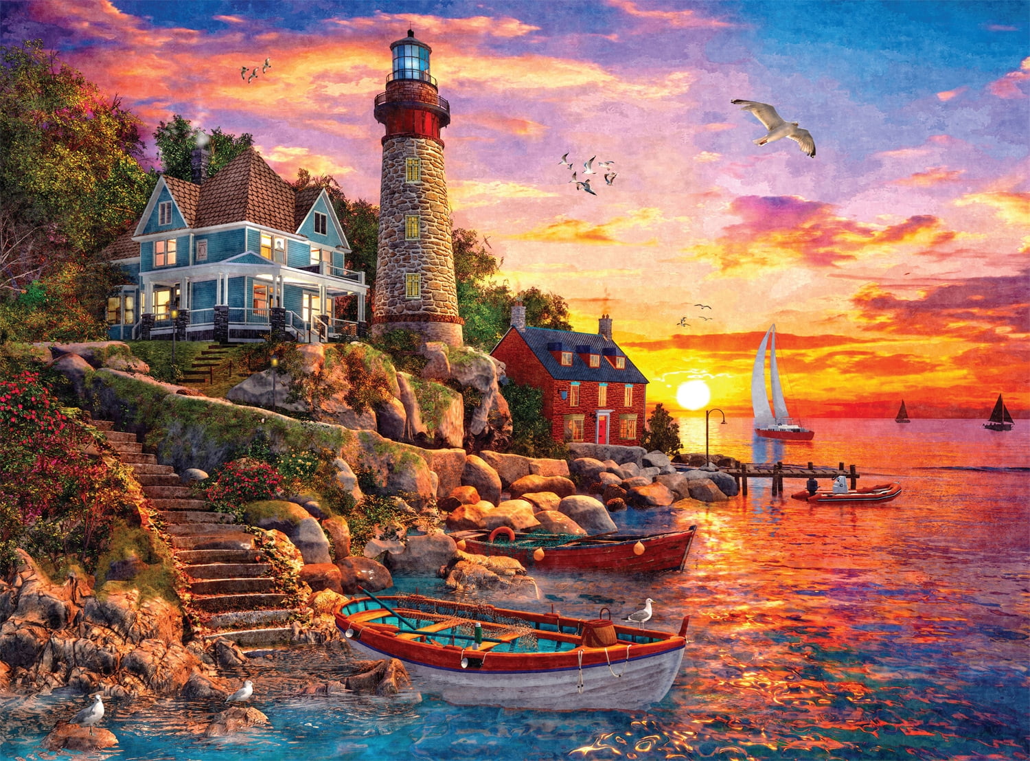 Buffalo Games Sunset at Lighthouse Bay 1000-Piece Interlocking Jigsaw Puzzles for Adults Ages 14+