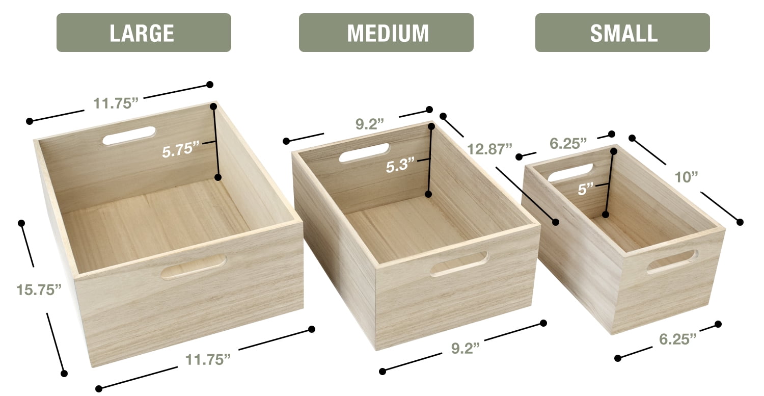 Sorbus Wooden Box for Pantry Cabinet Organizer, Natural, 3 Count