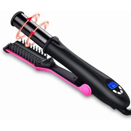 Professional  2 in 1 Hair Straightener & Curler Hair Iron LCD Display,360° Rotating Cord,Ceramic Plates, 13 Heat Settings, Black/Pink