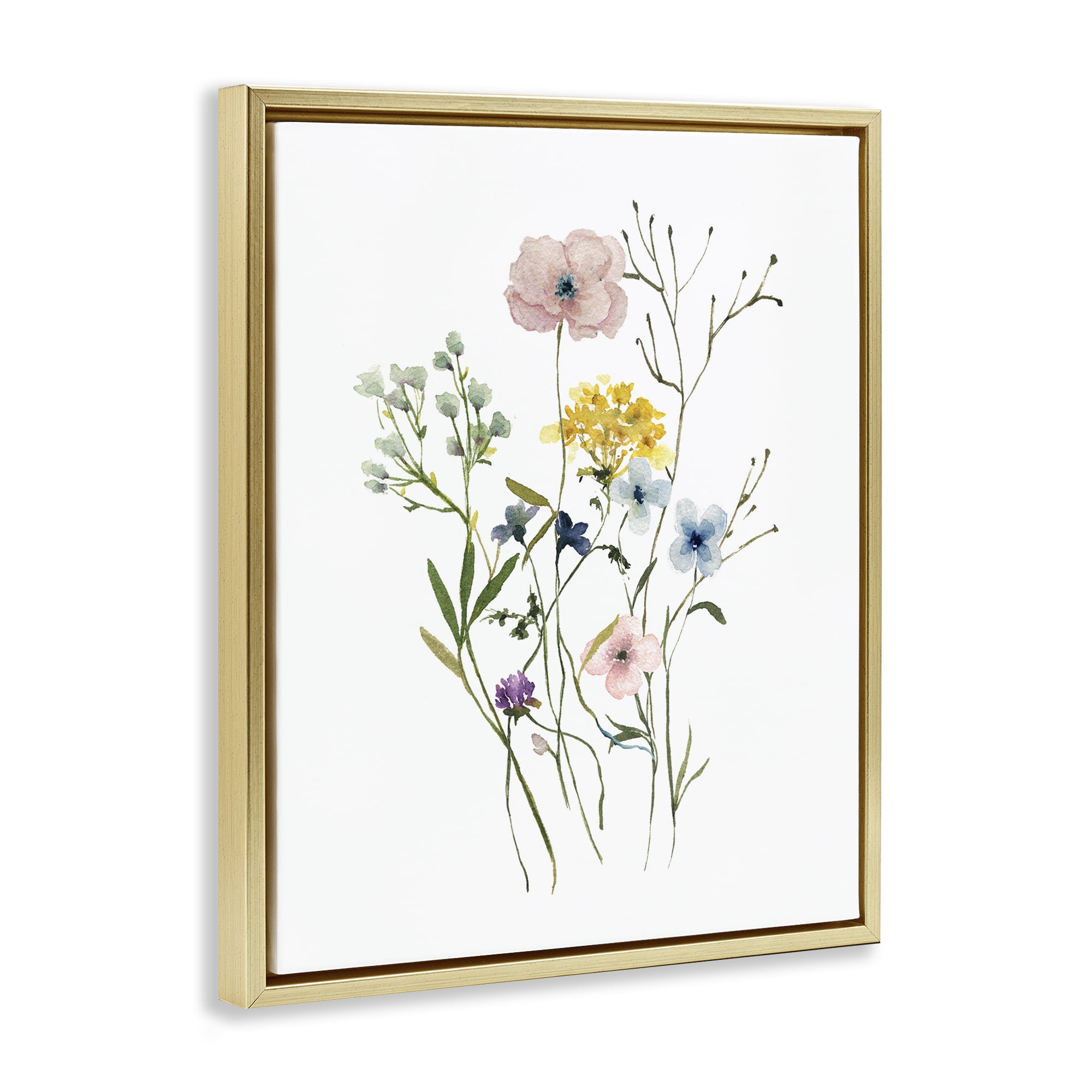 Stupell Industries Wild Country Blooms Botanical & Floral Painting Gold Floater Framed Art Print Wall Art, 25 x 31
