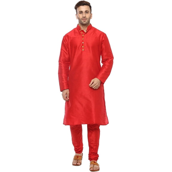Royal Kurta Men's Silk Blend Loop Button Design Kurta (Only Kurta) (44, Red)