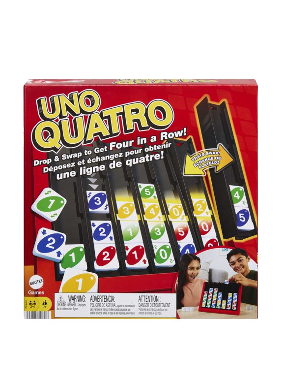 Mattel Games UNO Quatro Game with Colored Tiles & Plastic Grid for Adult, Family & Parties, 2 to 4 Players Ages 7 Years Old & Up