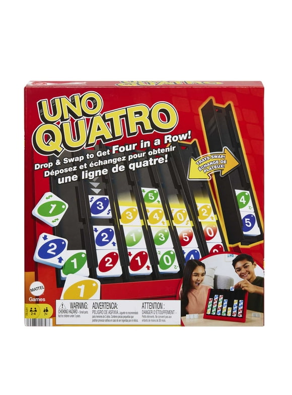 UNO Quatro Game, Adult, Family & Game Night with Colored Tiles & Plastic Game Grid, 2 to 4 Players