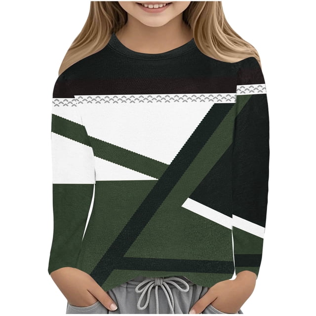 COM1950s Robe à Manches Longues, Chemises à Manches Longues pour Filles, Chemises à Manches Longues Imprimées Mignonnes Col Rond Blouses Décontractées Vêtements Col Rond Chemises, Vêtements pour Filles