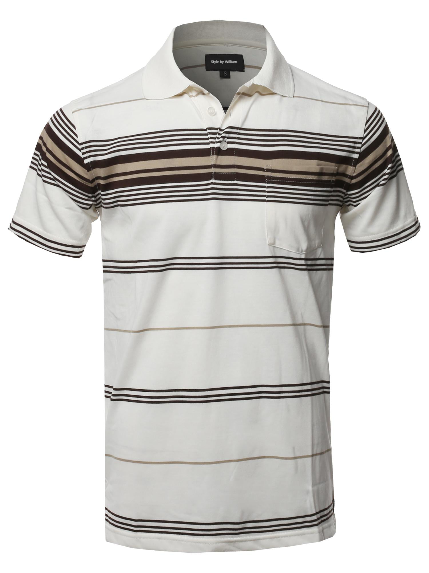 Style by William Mens Casual Striped Short Sleeves Three-Button Polo T-Shirt 
