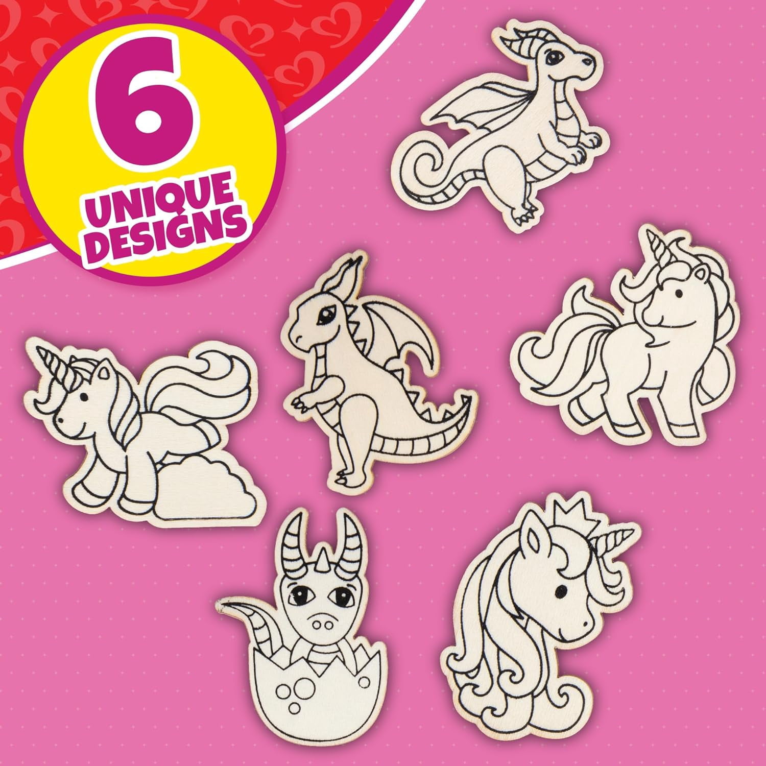 Kids Valentine's Day Cards - Unicorn and Dragon Wood Painting Kits (24ct)- Each Valentines Card Includes Craft w Paints, Brush, and Sticker- Make Classroom School Exchange Gifts Fun for Boys & Girls