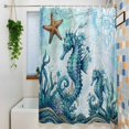 thumbnail image 3 of Retro Blue Seahorse Shower Curtain, 36" x 72", Starfish Coral Marine Life Ocean Waterproof Bathroom Curtain Washable Shower Curtain Set with 12 Hooks, 3 of 8