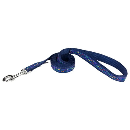 - Country Brook Design®1 Inch Rainbow Paws and Bones Ribbon on Navy Blue Dog Leash Limited Edition - 2 Foot