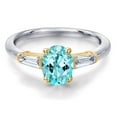 thumbnail image 3 of Gem Stone King 10K Two Tone Gold Blue Apatite and Lab Grown Diamond Engagement Ring for Women | 1.50 Cttw | Oval 8X6MM | Gemstone Birthstone | Size 9, 3 of 6
