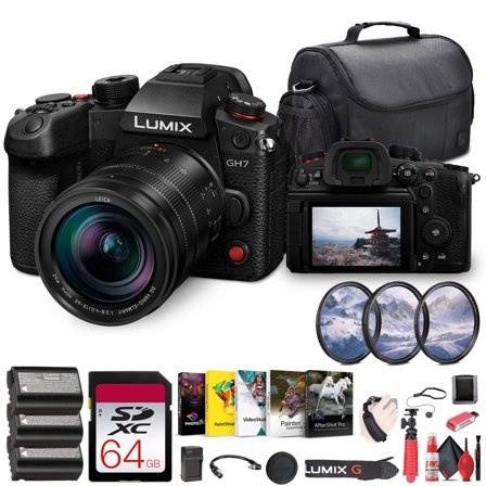 Panasonic Lumix GH7 Mirrorless Camera with 12-60mm F/2.8-4 Lens (DC-GH7LK)   64GB Memory Card   Photo Editing Software   Bag   2 x DMW-BLK22 Battery   Card Reader   Charger   More