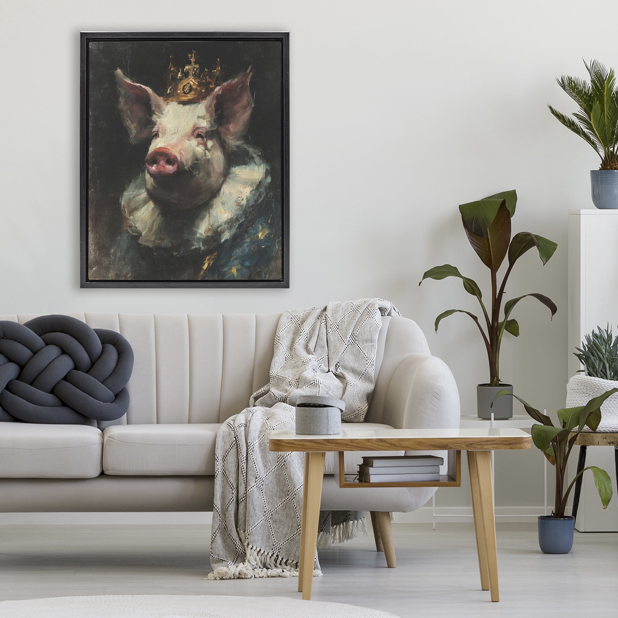 Stupell Industries Crowned Imperial Pig Black Framed Floater Canvas Wall Art, design by Svetlana Aleynikova