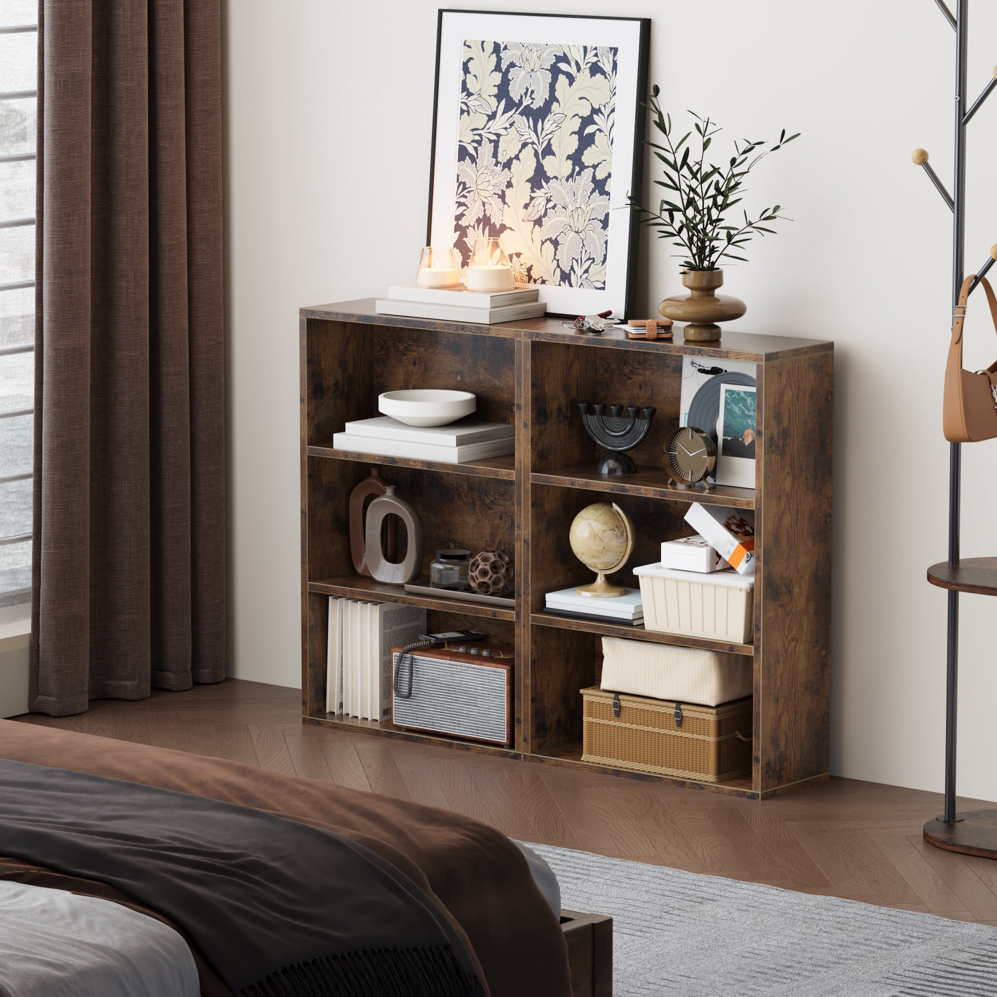 NEWSENDY 3 Shelf Bookshelf,Wood Tall Bookshelf and Bookshelves, 3-Tier Cube Display Shelves,Multifunctional Storage Organizer Shelving for Bedroom Library Living Room Home Office