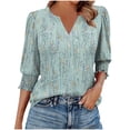 thumbnail image 2 of JTZGDY Dressy Tops for Women Casual Boho Floral Printed Summer 3/4 Smoked Cuff Sleeve V Neck Graphic Tunic T-Shirts Trendy Pullover Blouse Green S, 2 of 8