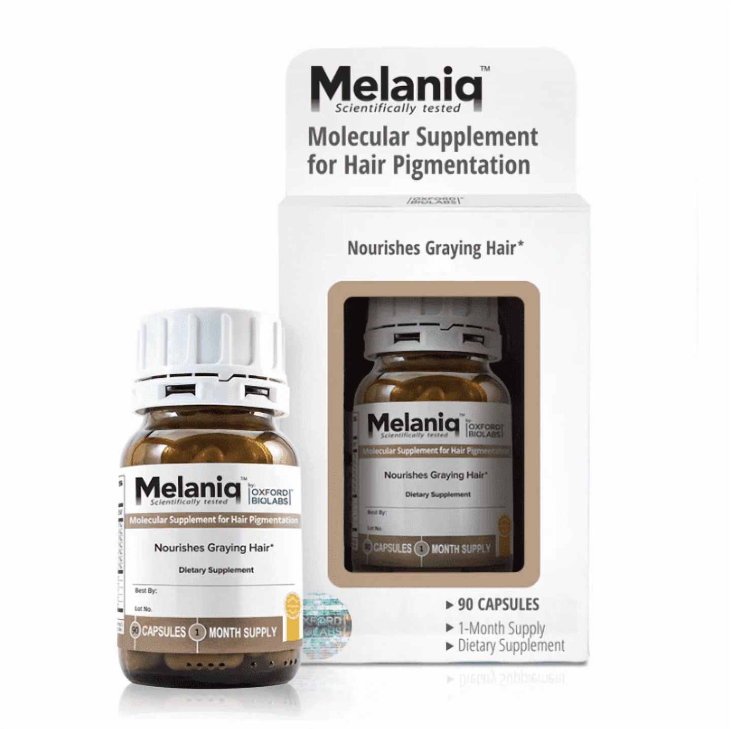 Melaniq Hair Pigmentation Supplement with Copper, L-Tyrosine, Biotin & Antioxidants – Supports Normal Hair Pigmentation & Helps Delay Premature Greying – 1-Month Supply