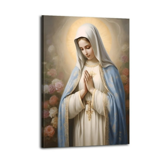 Christian Poster Blessed Virgin Mary Poster Wrapped Wooden Frame Wall Decor,,Canvas Wall Art for Living Room,Bedroom,Office,Ready to Hang