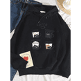 thumbnail image 3 of Sudadera con capucha con estampado de gato para mujer, ropa de calle cálida, informal, holgada, cómoda, versátil, café, otoño, 3 of 4