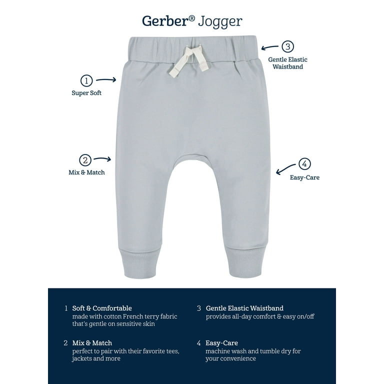 Gerber Baby Toddler Boys Jogger Pants 3 Pack Newborn 5T