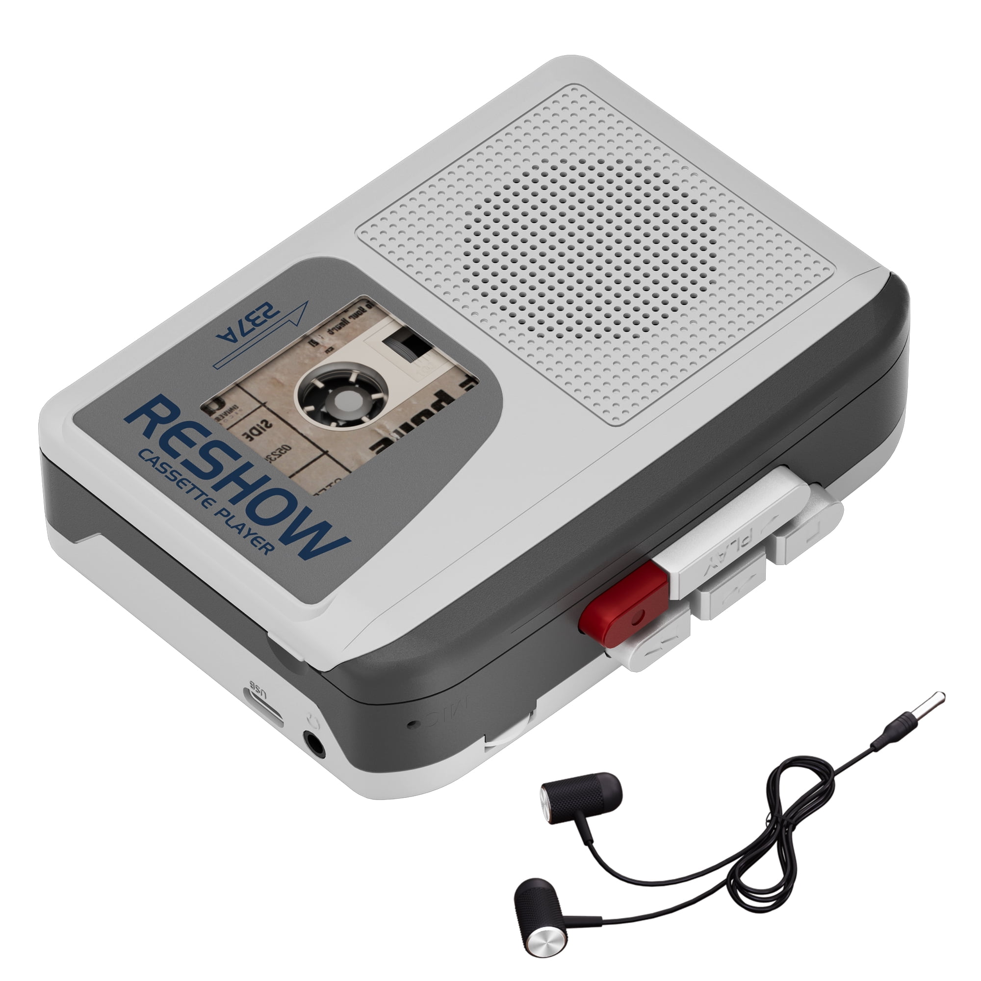 Reshow Portable Cassette Player with USB-C, Tape Recorder, Built-in Speaker (Grey)