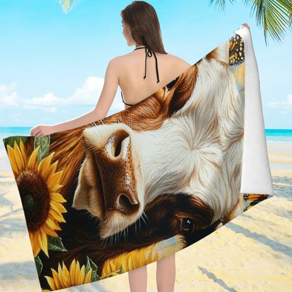 ZFLMY Large Oversized Beach Towel with Sunflowers Butterflies Print, Quick Dry Microfiber for Bathroom, Beach, Yoga, Camping, Hiking - 55.1x27.6 inches 55.1x27.6in