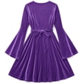 thumbnail image 5 of Mini Dresses for Women Crewneck Flare Long Sleeve Waist Cinched Pleated Flowy Fall Winter Formal Cocktail Party Wedding Guest Dress,Sizes S-3XL, 5 of 8