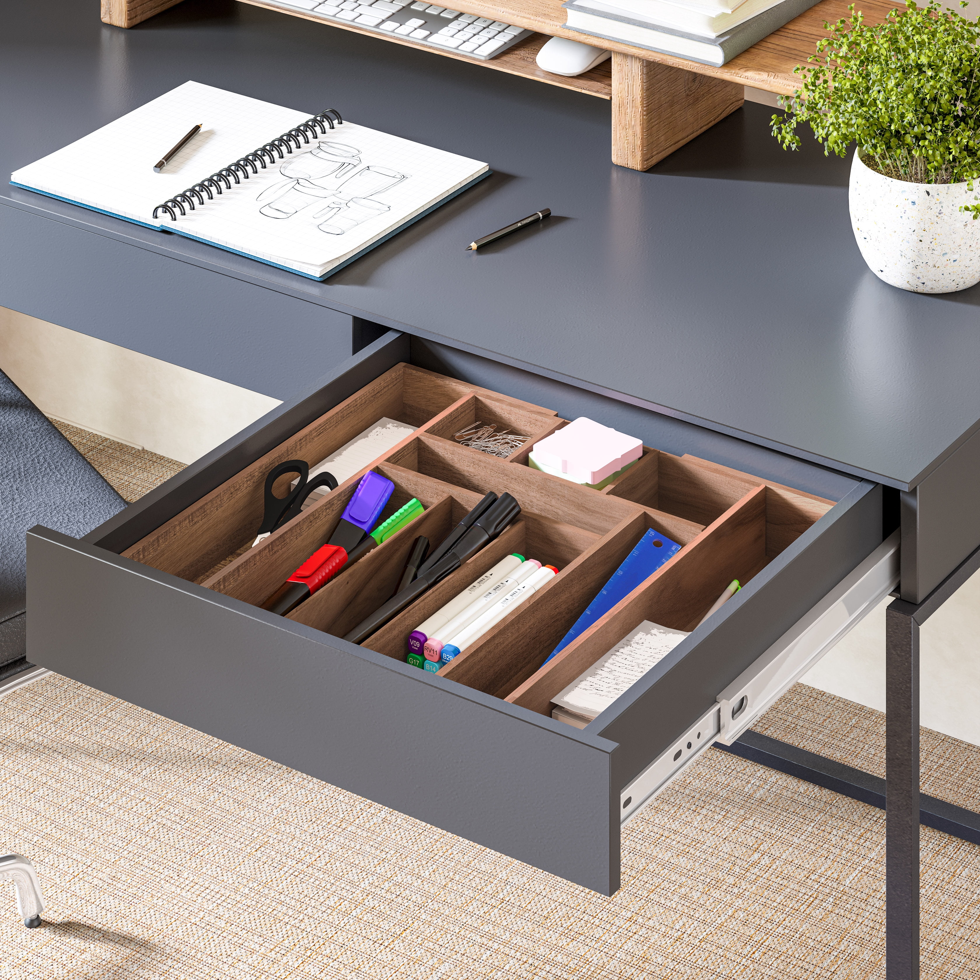 Seville Classics Acaicia Wood Premium Storage Expandable Drawer Organizer and Box Set (4 Piece)